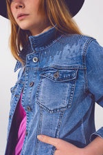 Denim Jacket in Light Blue Wash With Sequin Detail