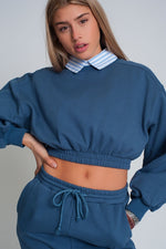 Oversized Cropped Sweatshirt in Blue