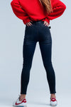 Black Skinny Jeans With Red Side Stripe