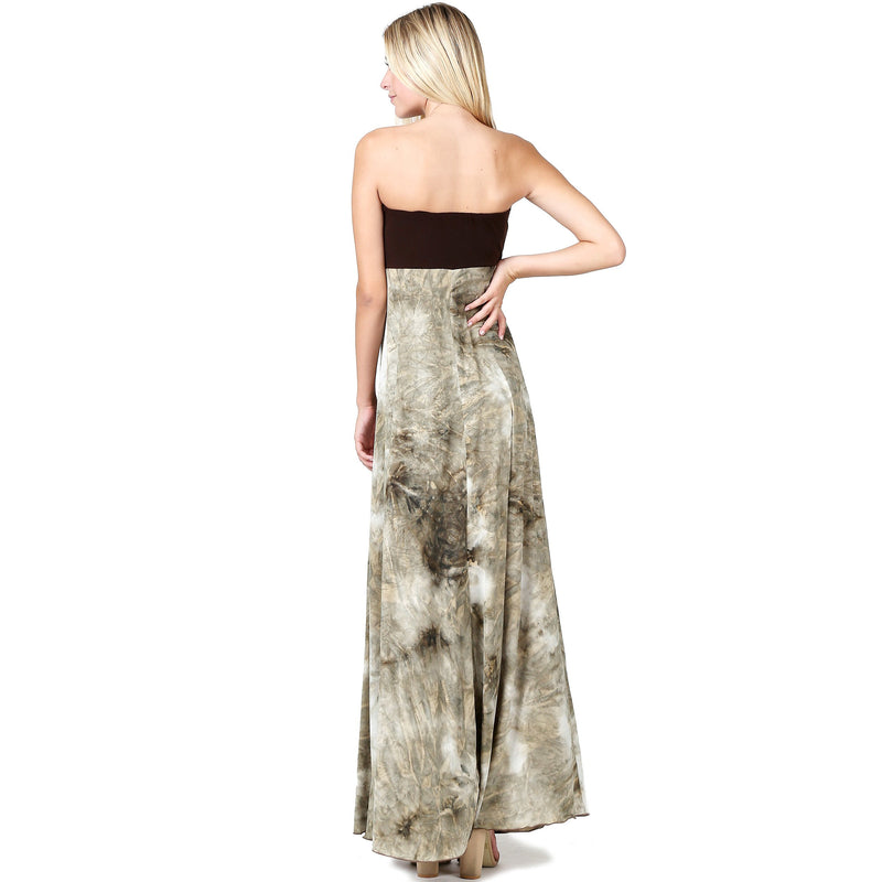 Evanese Women's Elegant Cocktail Strapless Tube Tie Dye Print Maxi Long Dress