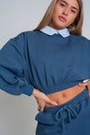 Oversized Cropped Sweatshirt in Blue