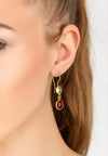 Circle & Hammer Earring Gold Garnet