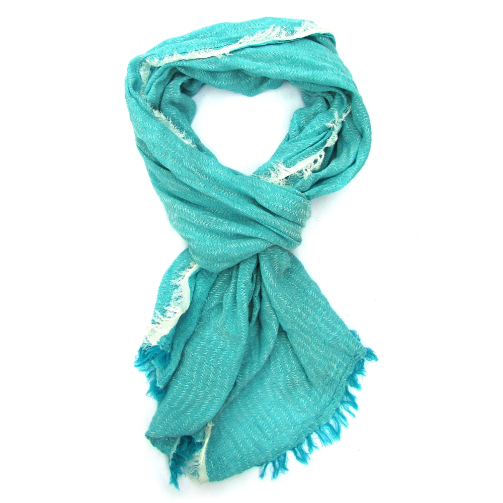 Turkish Cotton Blend Fringed Hobo Scarf Blue