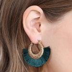 B2e2776 - Fan Tassel Metal Hammered Hoop Earrings