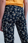 Navy Floral Pants With a Belt