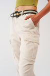 Cargo Pants With Tassel Ends in Sand