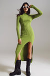 Maxi Green Knitted Dress With a Lime Green