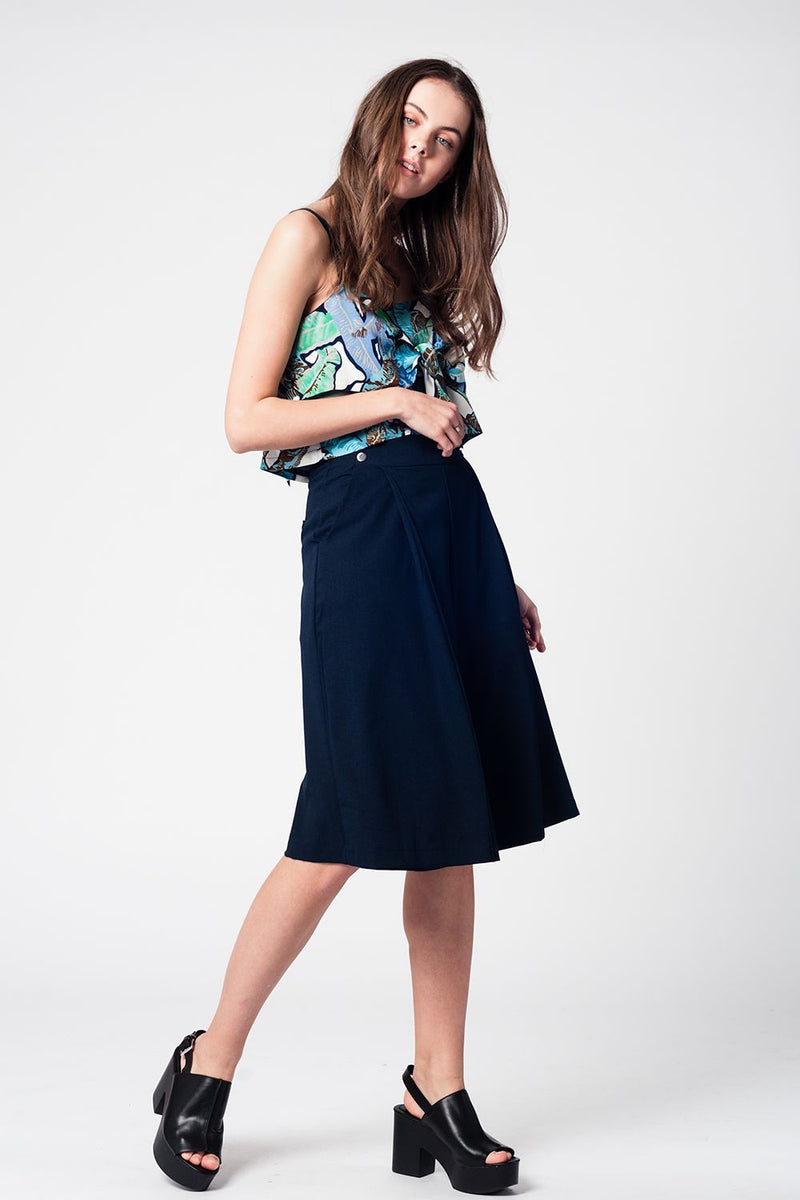 Blue Navy Pants Skirt With Silver Buttons