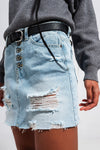 Denim Button Through Mini Skirt in Light Blue