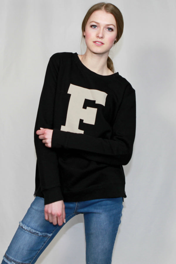 F Zip Crew Neck Sweatshirt