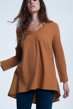 Long  Brown T-Shirt With Long Sleeves