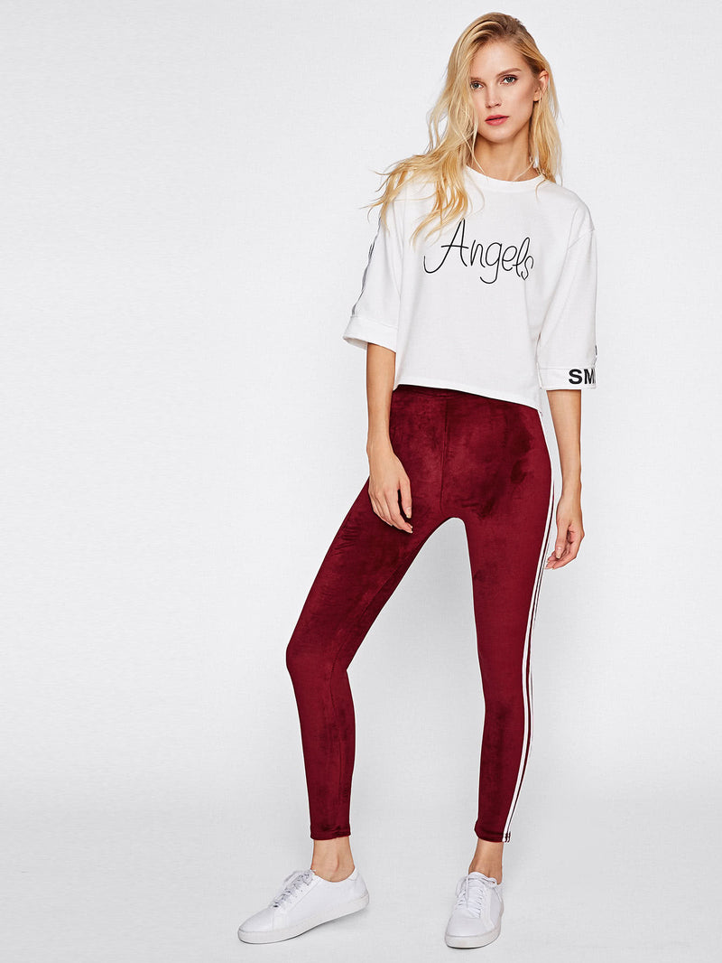 Side Striped Velvet Leggings