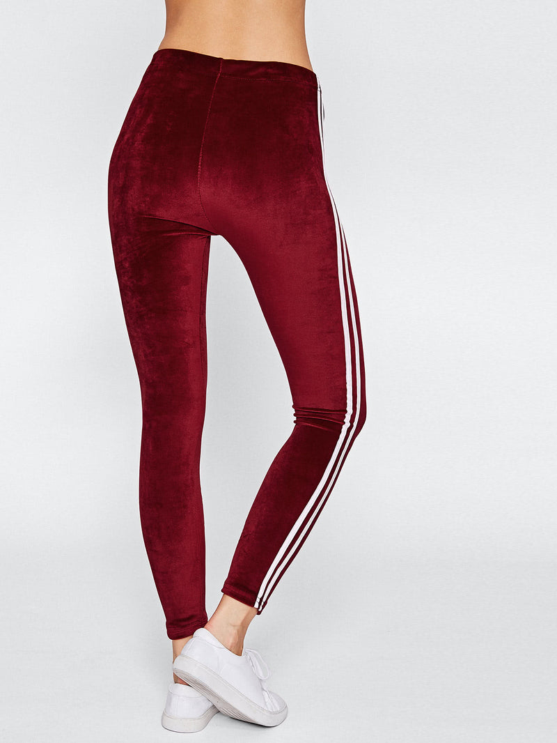 Side Striped Velvet Leggings