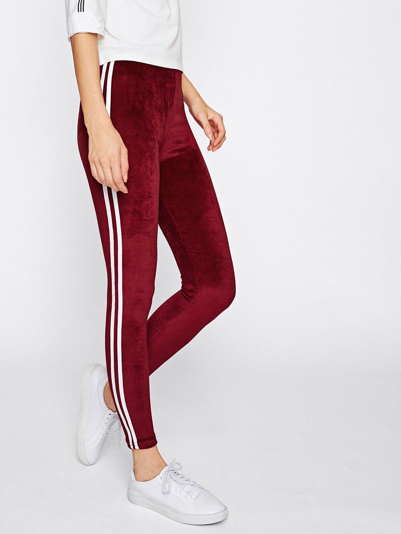 Side Striped Velvet Leggings