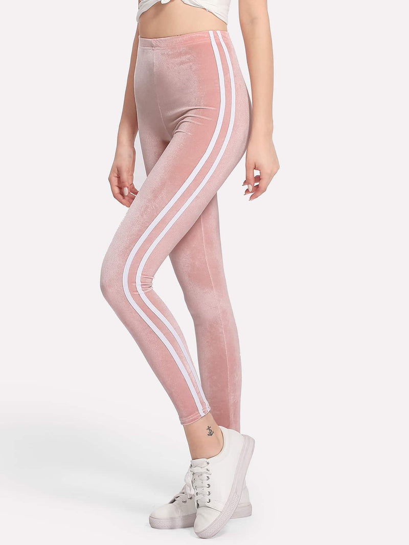 Side Striped Velvet Leggings