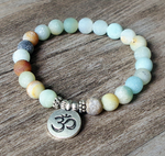 Matte Amazonite Stone Strand Bracelet Yoga Chakra Mala Bracelet OM Lotus Women Men Beaded Charm Bracelet Handmade Jewelry