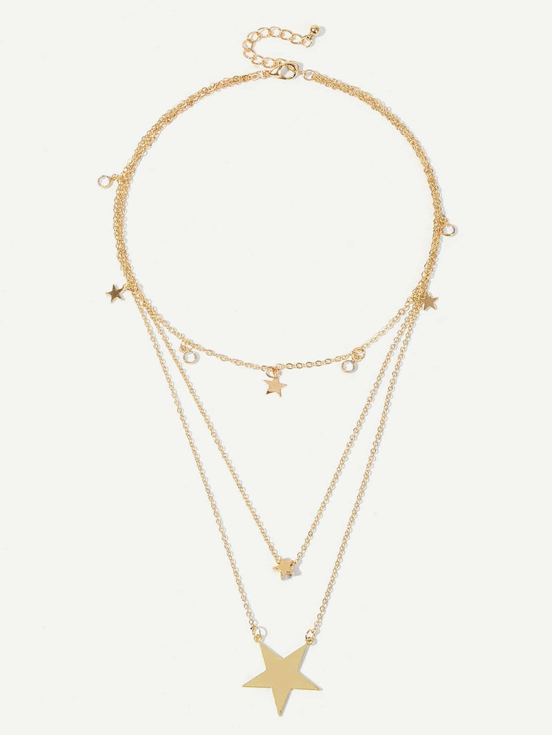 Star Pendant Layered Chain Necklace