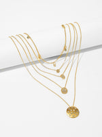 Disc Pendant Layered Chain Necklace 1pc