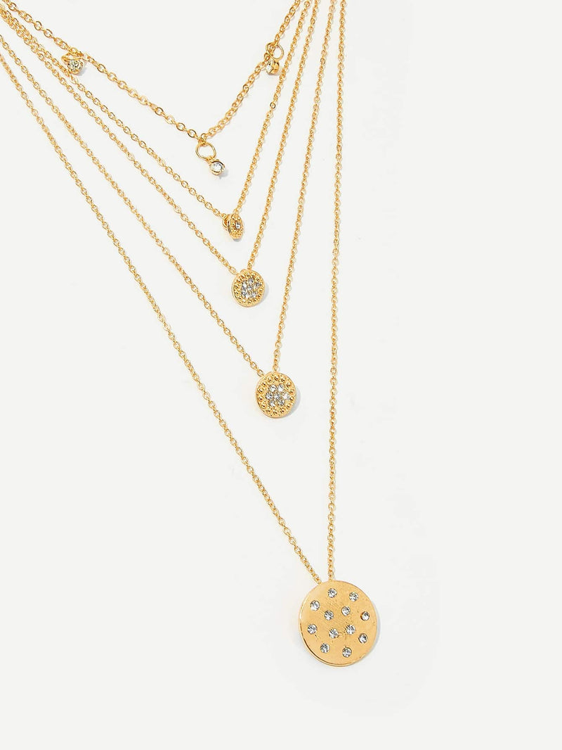 Disc Pendant Layered Chain Necklace 1pc