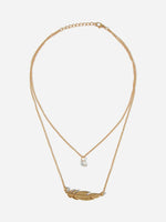 Feather Pendant Layered Chain Necklace 1pc