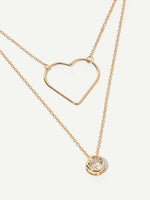 Heart Pendant Layered Chain Necklace 1pc