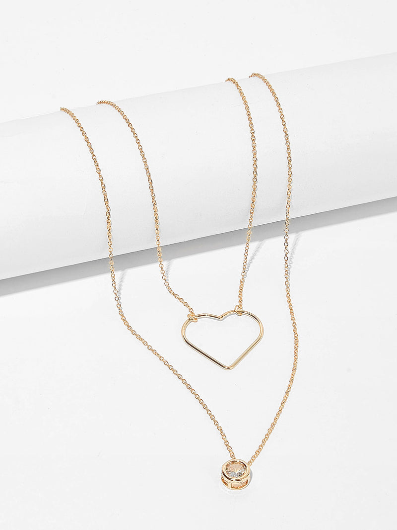 Heart Pendant Layered Chain Necklace 1pc