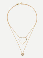 Heart Pendant Layered Chain Necklace 1pc