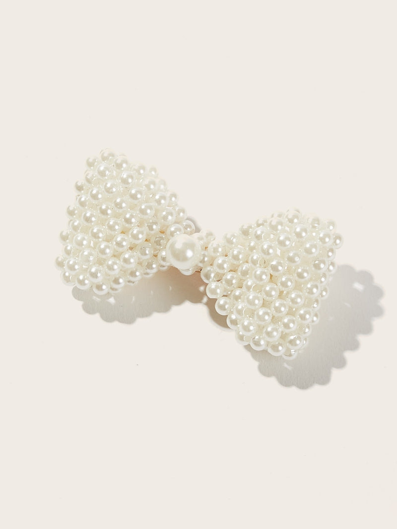 Faux Pearl Decor Bow Shaped Hair Clip