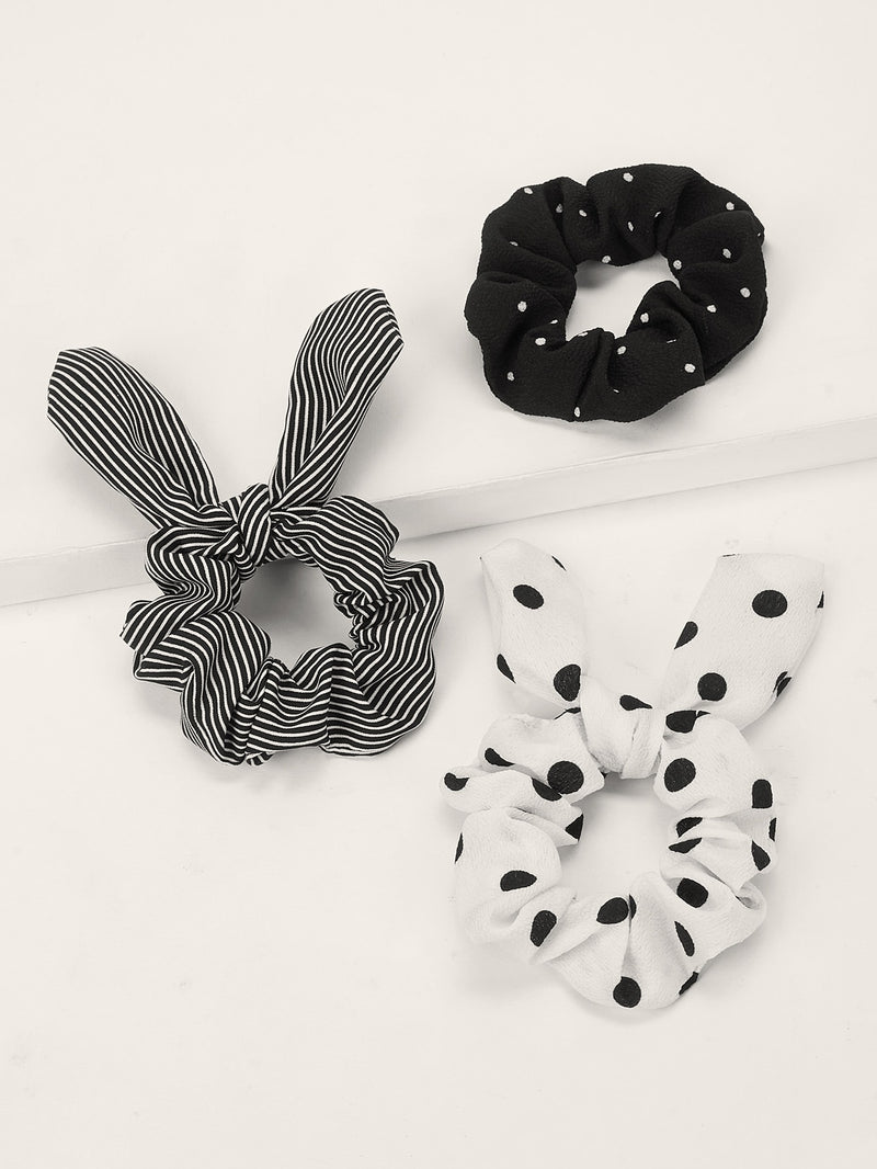 Polka Dot & Striped Hair Scrunchies 3pack