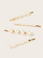 Faux Pearl Decor Hair Clip 4pcs