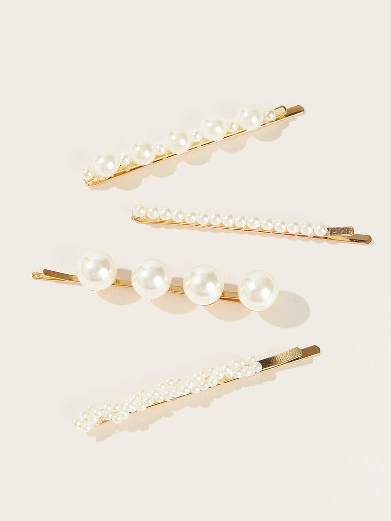 Faux Pearl Decor Hair Clip 4pcs