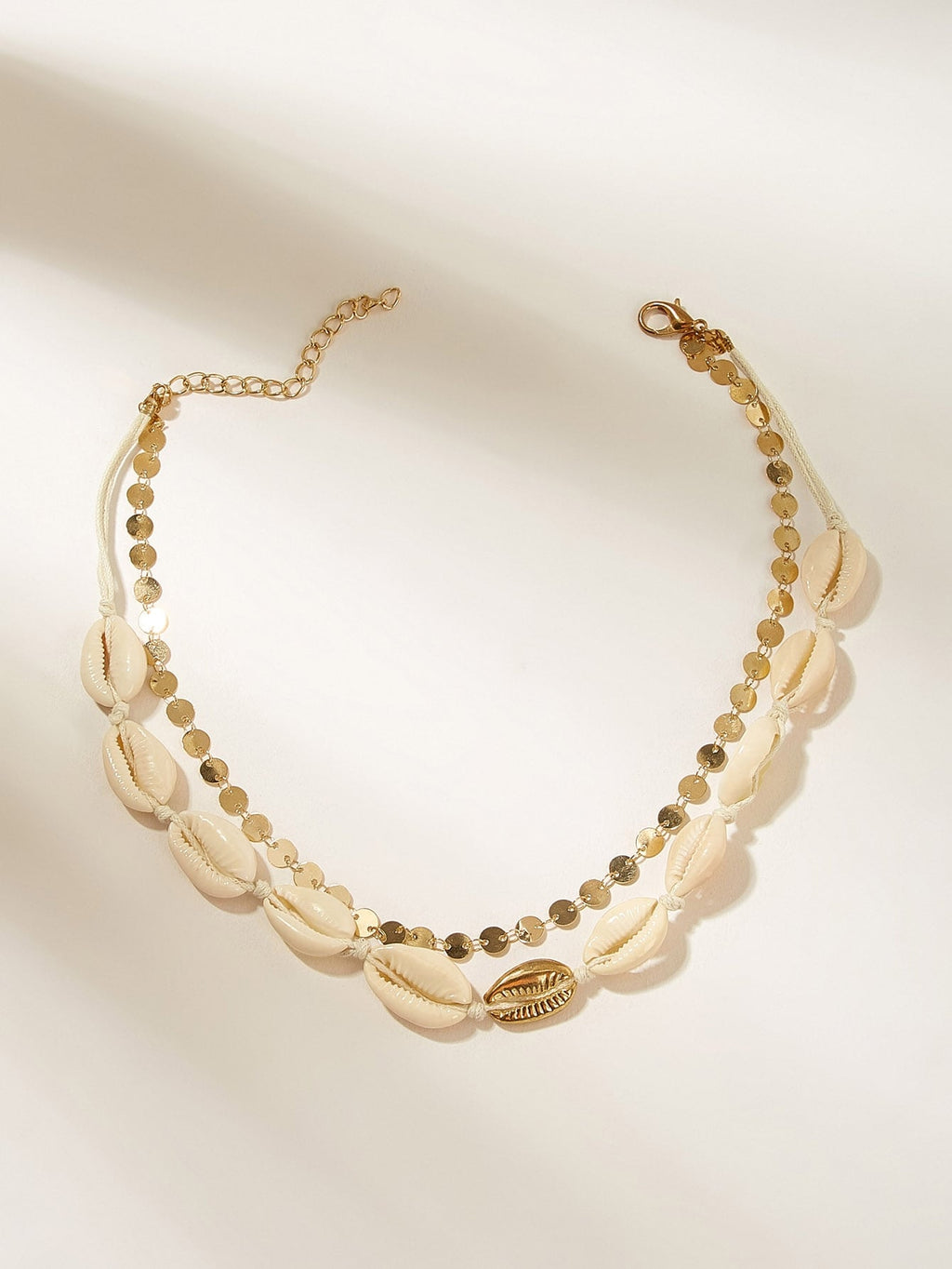 Shell & Disc Decor Double Layered Chain Necklace 1pc