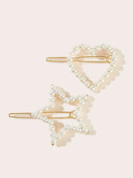 Faux Pearl Decor Star & Heart Hair Clip 2pcs