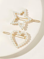 Faux Pearl Decor Star & Heart Hair Clip 2pcs