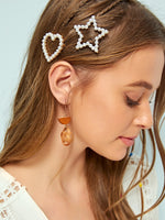 Faux Pearl Decor Star & Heart Hair Clip 2pcs