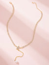 Faux Pearl Pendant Rhinestone Lariat Necklace 1pc