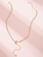 Faux Pearl Pendant Rhinestone Lariat Necklace 1pc