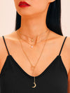 Heart & Moon Charm Layered Chain Necklace 1pc