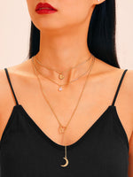 Heart & Moon Charm Layered Chain Necklace 1pc