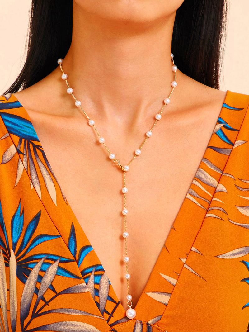 Faux Pearl Design Lariat Necklace 1pc