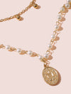 Coin Charm Faux Pearl Layered Necklace 1pc