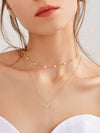 Faux Pearl & Rhinestone Charm Layered Necklace 1pc