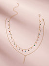 Colorful Gemstone Decor Layer Necklace 2pcs