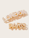 Faux Pearl Letter Design Hair Clip 2pcs