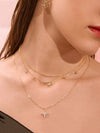 Rhinestone Engraved Star & Heart Charm Layered Necklace 1pc
