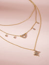 Rhinestone Engraved Star & Heart Charm Layered Necklace 1pc