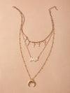 Moon & Cross Charm Layered Necklace 1pc