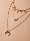 Moon & Cross Charm Layered Necklace 1pc