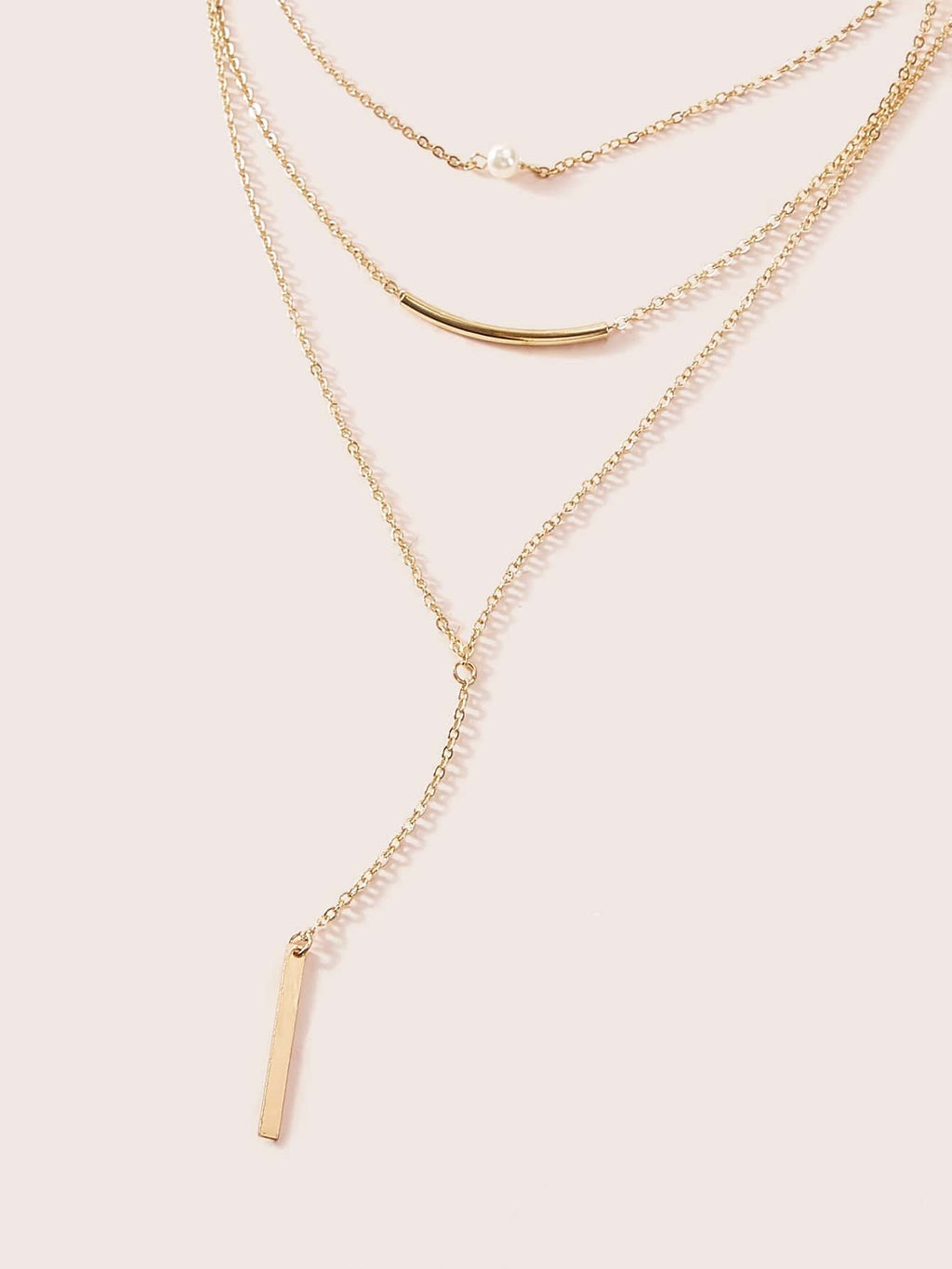 Bar & Faux Pearl Charm Layered Lariat Necklace 1pc