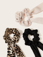 Leopard Pattern Velvet Scrunchie Scarf 3pcs